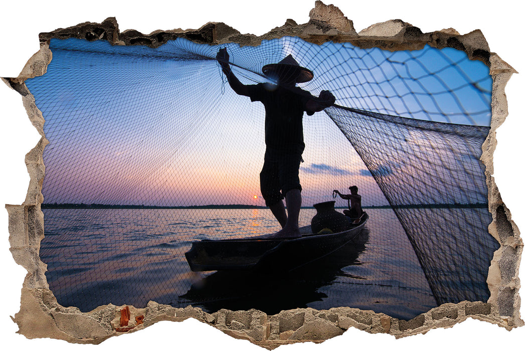 Pixxprint Fischer wirft sein Netz, 3D Wandtattoo