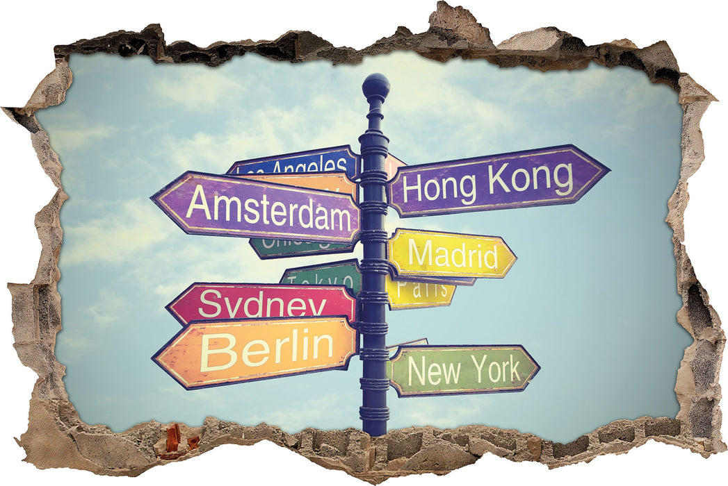 Pixxprint Städte Wegweiser, 3D Wandtattoo