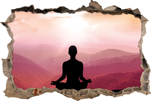 Meditierender Mensch in den Bergen  3D Wandtattoo Wanddurchbruch