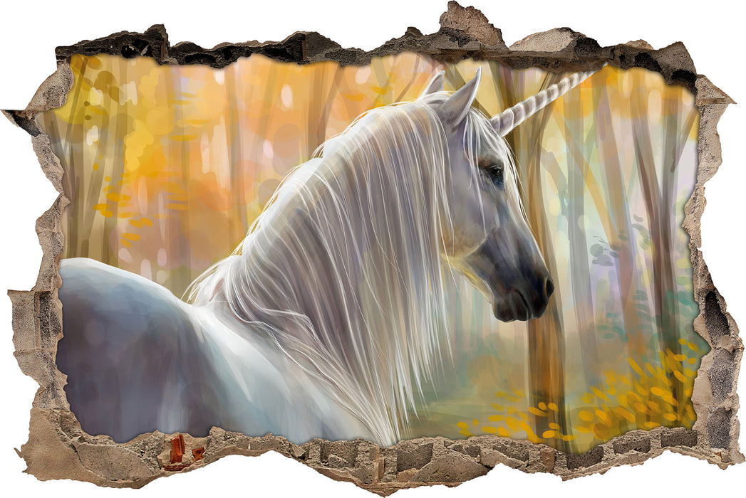 Pixxprint Einsames Einhorn im Wald, 3D Wandtattoo