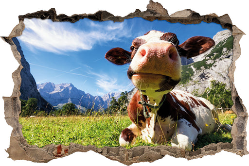 Kuh im Karwendelgebirge 3D Wandtattoo Wanddurchbruch