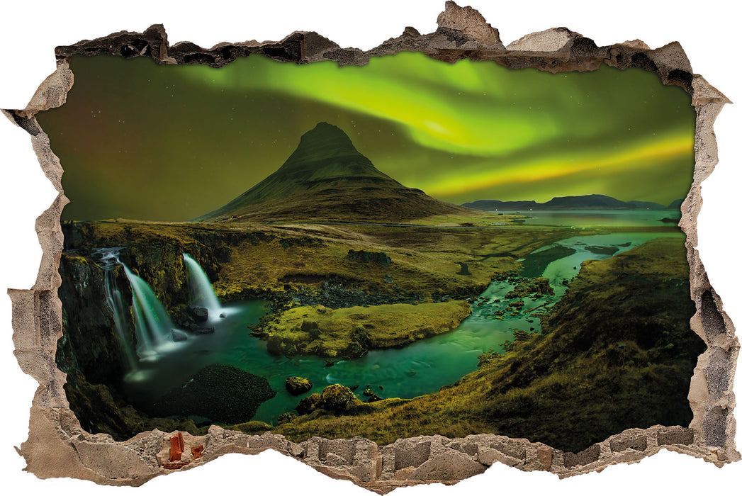 Kirkjufell Wasserfall  3D Wandtattoo Wanddurchbruch