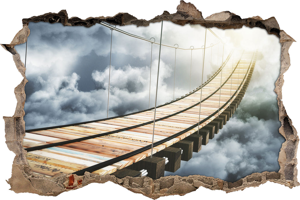 Pixxprint Hölzerne Brücke in den Wolken, 3D Wandtattoo