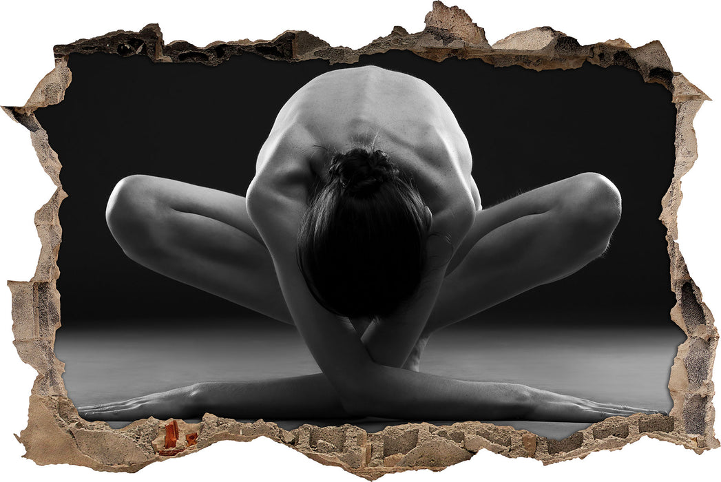 Nackte Frau in besonderer Yogapose  3D Wandtattoo Wanddurchbruch