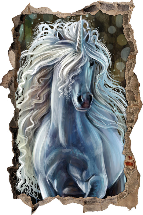 Pixxprint Trabendes weißes Einhorn, 3D Wandtattoo