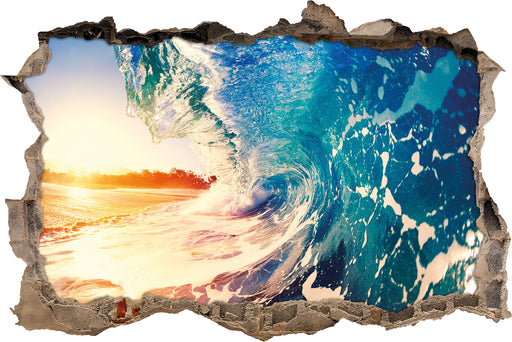 Riesen Welle bei Sonnenaufgang  3D Wandtattoo Wanddurchbruch