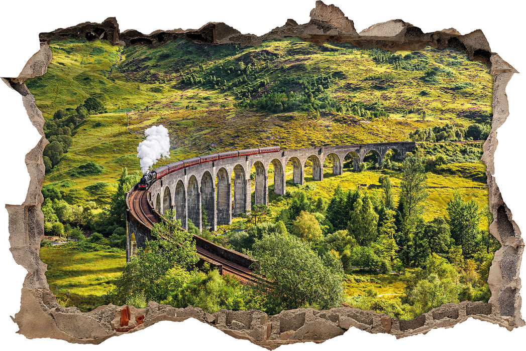 Eisenbahnviadukt in Schottland  3D Wandtattoo Wanddurchbruch