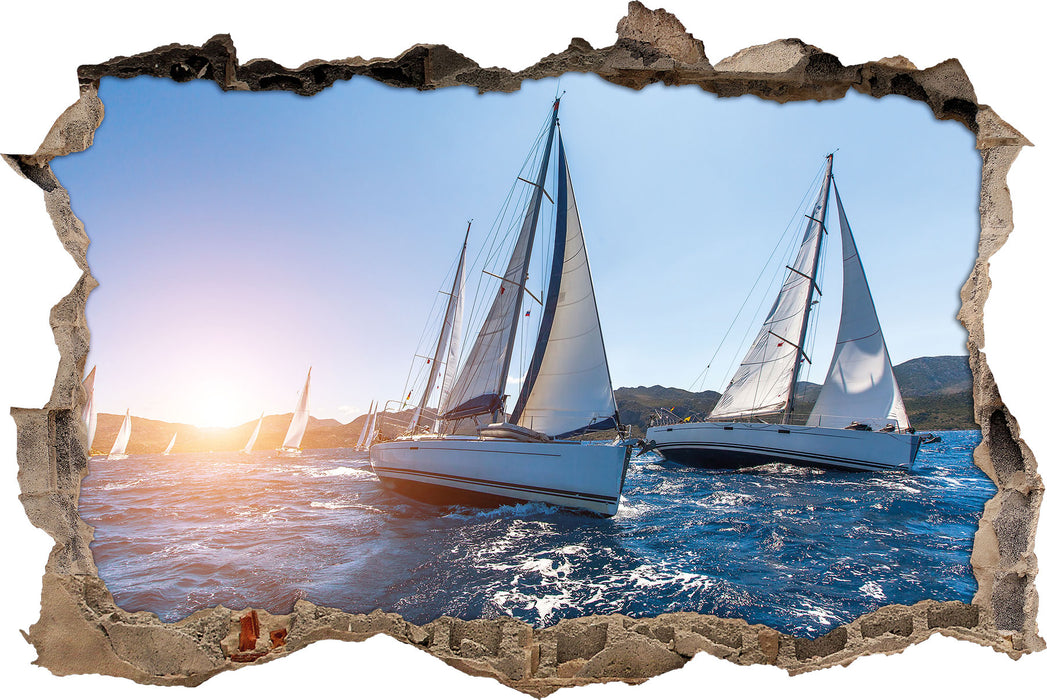 Pixxprint Luxusyachten bei Segelregatta, 3D Wandtattoo