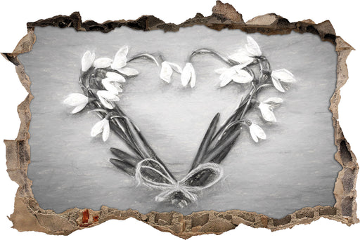 Herz aus Blumen Kunst 3D Wandtattoo Wanddurchbruch