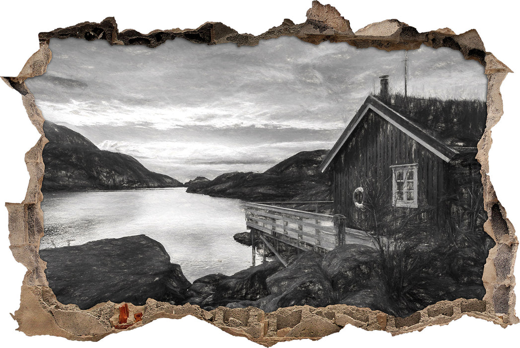Pixxprint Sonnenaufgang am Fjord Norwegens B&W, 3D Wandtattoo