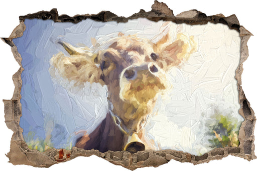 Portrait einer Kuh 3D Wandtattoo Wanddurchbruch