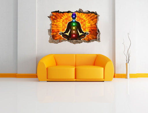 Meditation mit den 7 Chakren Kunst 3D Wandtattoo Wanddurchbruch Wand