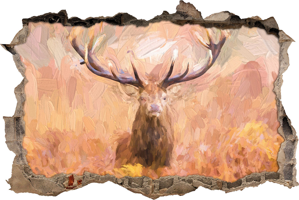 Pixxprint Großer Hirsch im Feld Kunst, 3D Wandtattoo