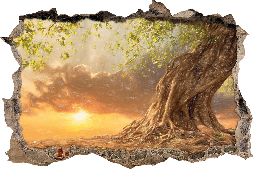 Pixxprint Verwurzelter starker Baum, 3D Wandtattoo