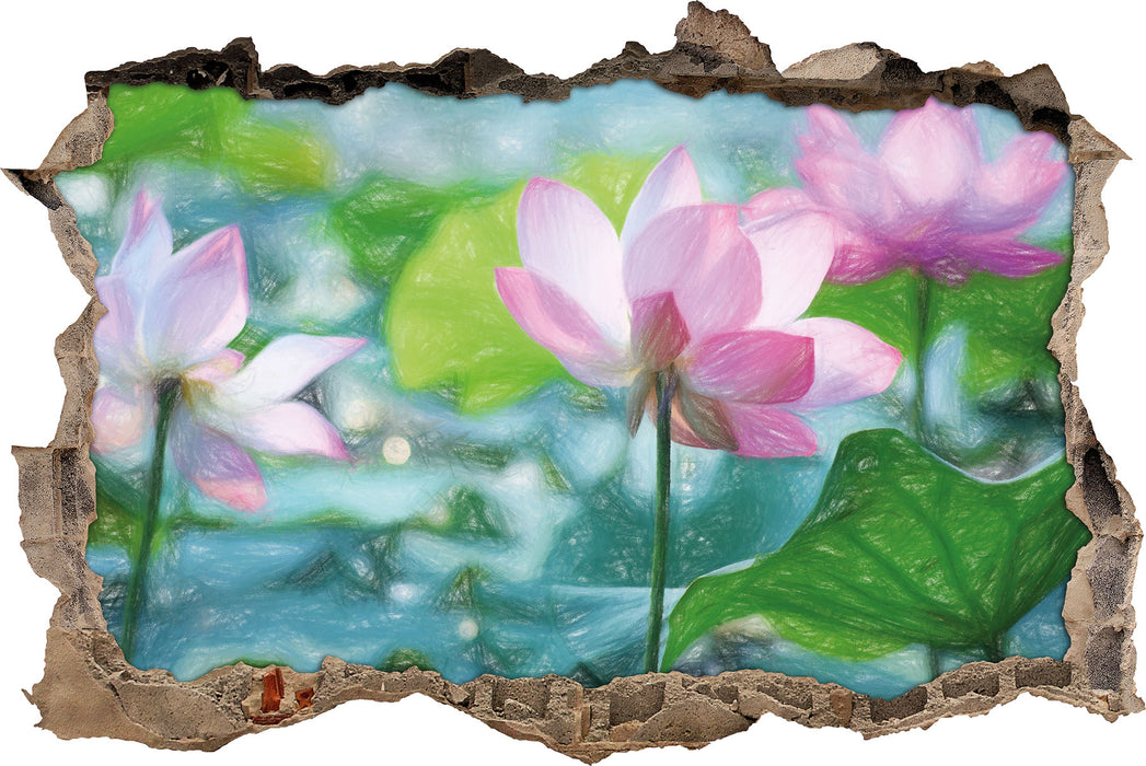 Pixxprint Asiatische Lotusblüte im Teich, 3D Wandtattoo