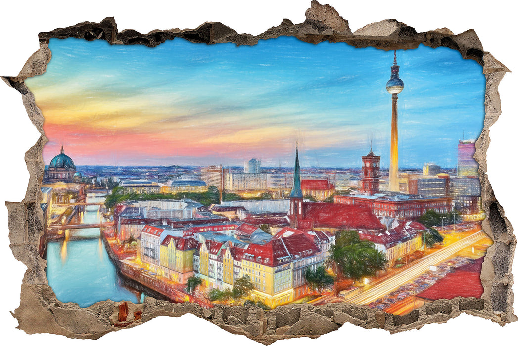 Pixxprint Berlin City Panorama, 3D Wandtattoo
