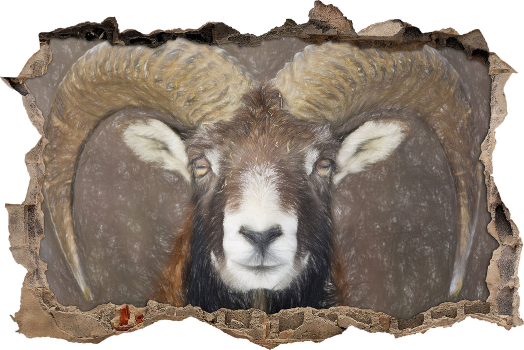 Pixxprint Mufflon Porträt, 3D Wandtattoo