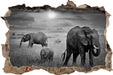 Elefanten in der Savanne 3D Wandtattoo Wanddurchbruch
