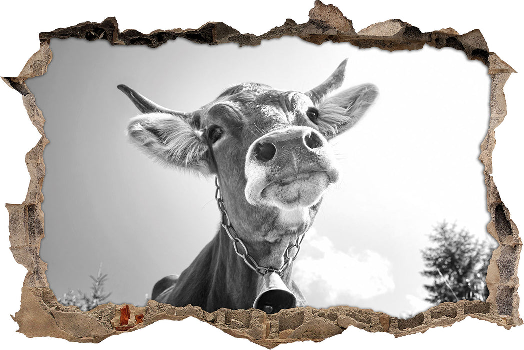 Pixxprint Portrait einer Kuh B&W, 3D Wandtattoo