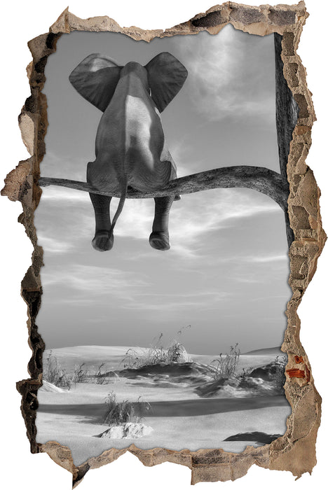 Pixxprint Elefant auf einem Ast in der Wüste B&W, 3D Wandtattoo