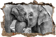 Elefantenmutter mit Kalb B&W 3D Wandtattoo Wanddurchbruch