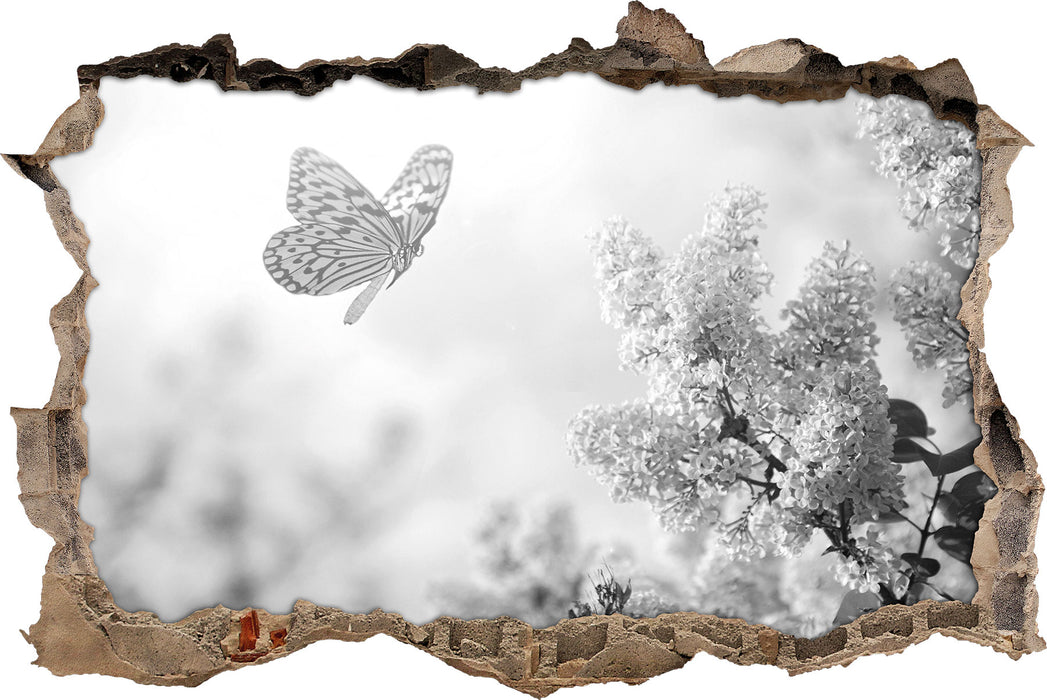 Pixxprint Schmetterling Kirschblüten B&W, 3D Wandtattoo