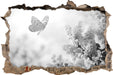 Schmetterling Kirschblüten B&W 3D Wandtattoo Wanddurchbruch