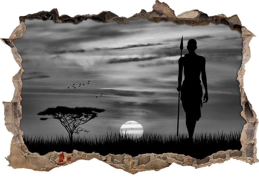 Pixxprint Roter Sonnenuntergang in Afrika B&W, 3D Wandtattoo