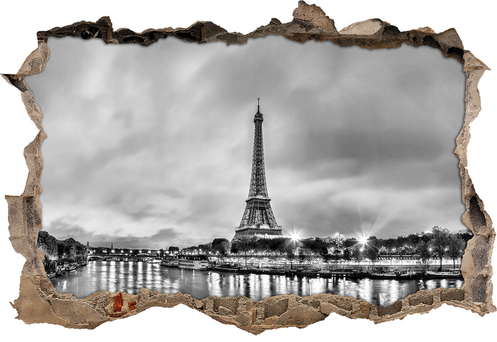 Pixxprint Eifelturm Paris bei Nacht B&W, 3D Wandtattoo