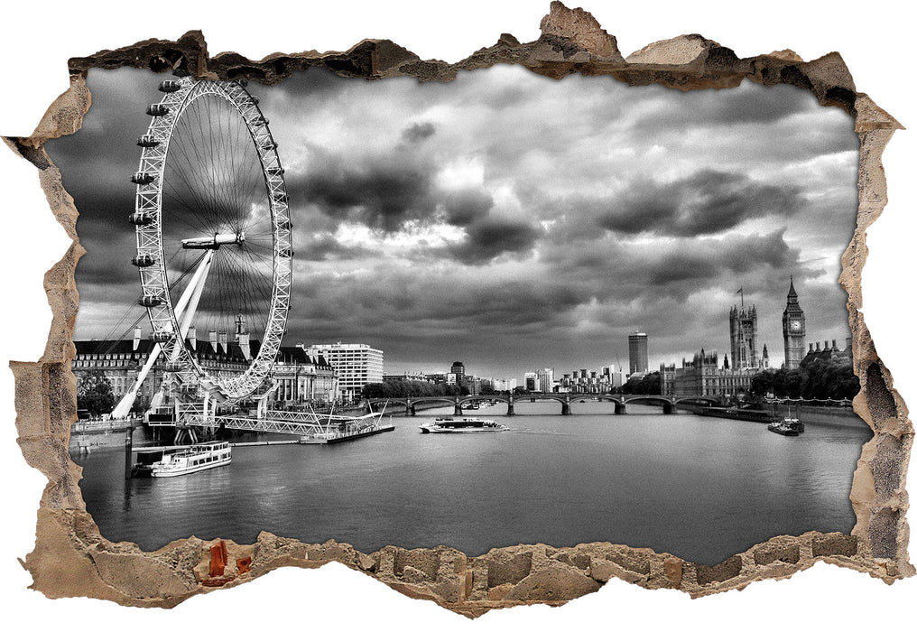 Riesenrad, London Eye 3D Wandtattoo Wanddurchbruch