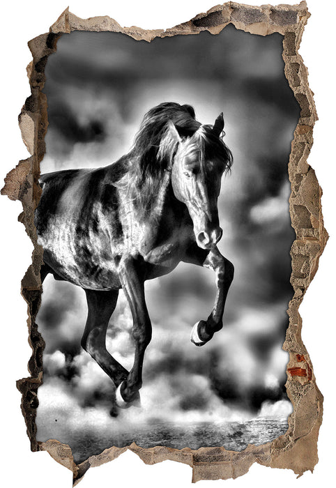 Pixxprint Schwarzes Pferd B&W, 3D Wandtattoo