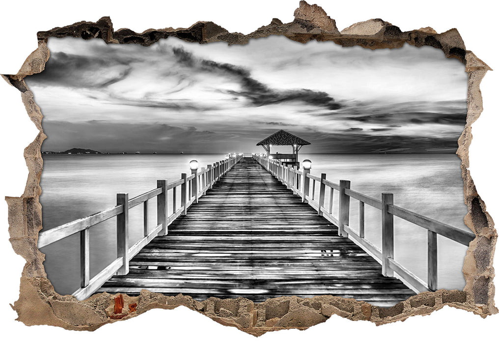 Pixxprint Steg ins Meer bei Sonnenuntergang, 3D Wandtattoo