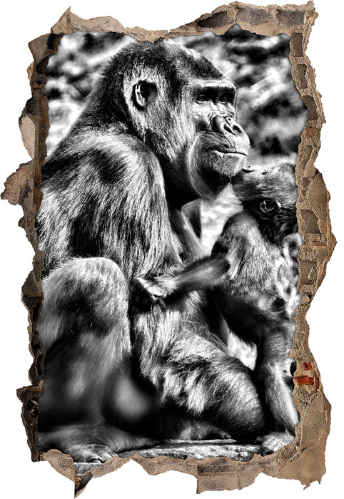 Gorilla-Baby küsst seine Mutter 3D Wandtattoo Wanddurchbruch