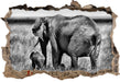 Elefantenweibchen mit Jungtier 3D Wandtattoo Wanddurchbruch