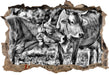 Kuhbullen auf Weide 3D Wandtattoo Wanddurchbruch