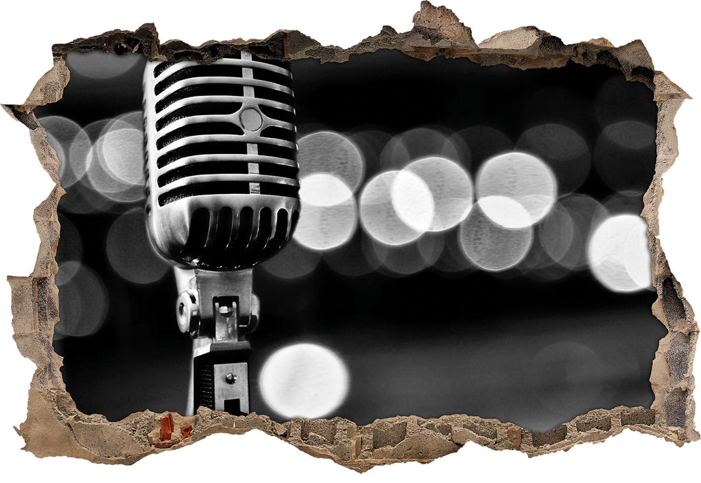 Pixxprint Altes Retro Mikrofon, 3D Wandtattoo