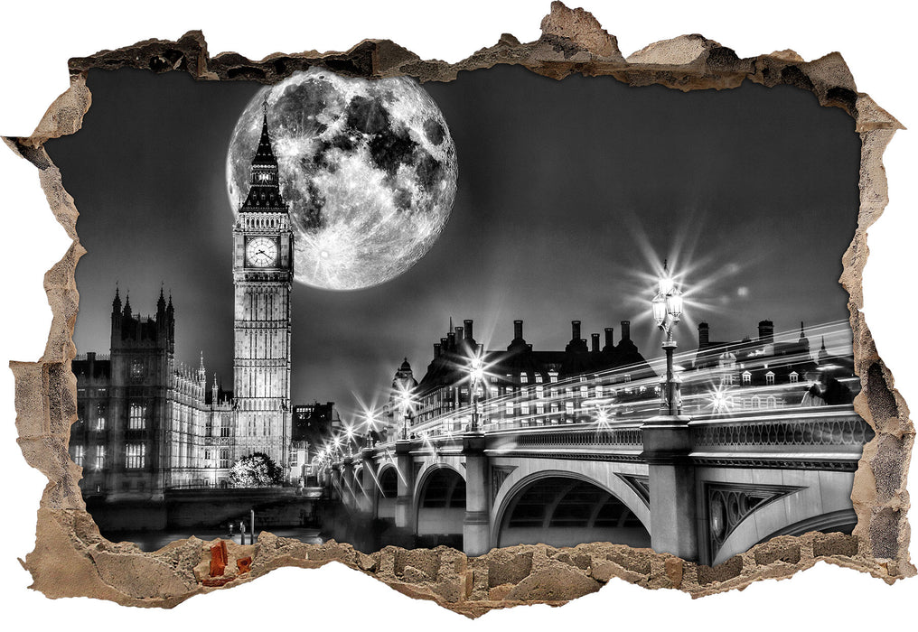 Pixxprint Big Ben vor Mond in London, 3D Wandtattoo