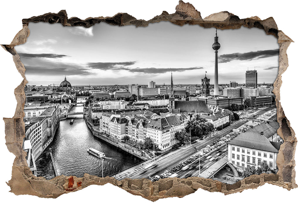 Pixxprint Skyline von Berlin B&W, 3D Wandtattoo