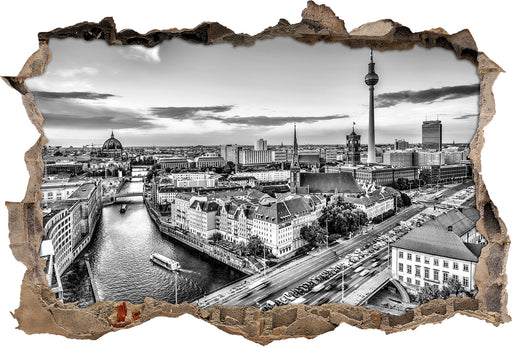 Skyline von Berlin B&W 3D Wandtattoo Wanddurchbruch