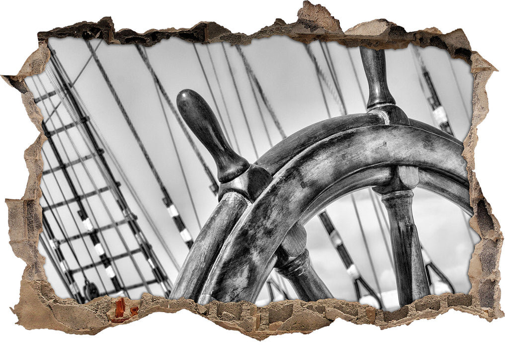 Pixxprint Steuerrad auf dem Schiff, 3D Wandtattoo