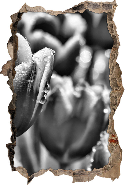 Pixxprint Tulpen mit Morgentau B&W, 3D Wandtattoo