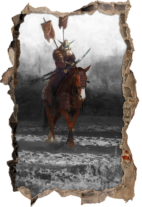Pixxprint Samurai Krieger auf einem Pferd, 3D Wandtattoo