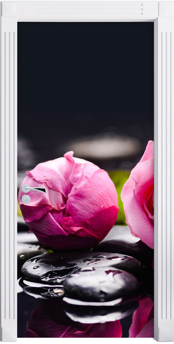 Rosa Rosenblüte Hintergrund Türaufkleber