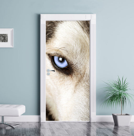 Husky eisblaue Augen Türaufkleber im Wohnzimmer