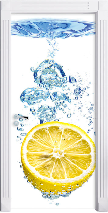 Zitrone im Wasserregen Türaufkleber