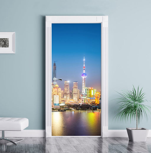 Shanghai Skyline Türaufkleber im Wohnzimmer