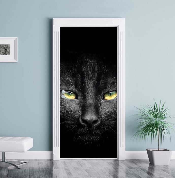 Dark schwarzes Katzengesicht Türaufkleber im Wohnzimmer