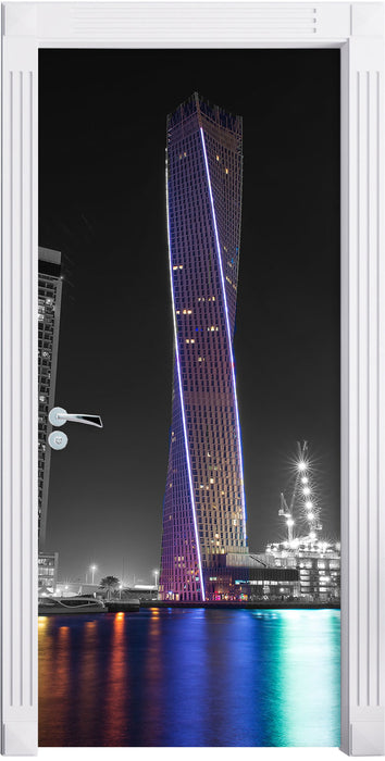 Skyline von Dubai bei Nacht Türaufkleber