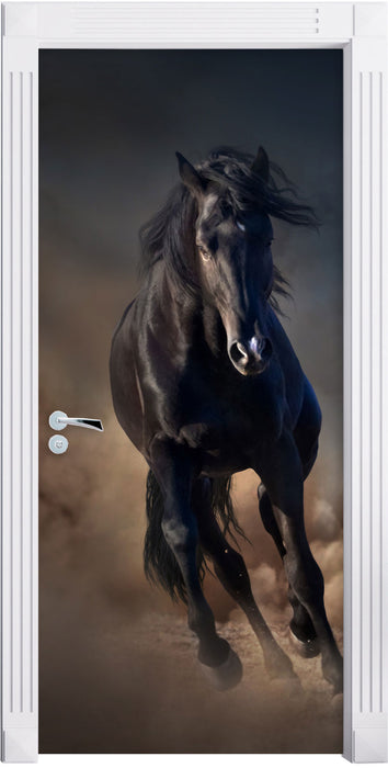 Elegantes schwarzes Pferd Türaufkleber