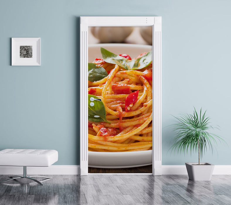 Rustikale italienische Spaghetti Türaufkleber im Wohnzimmer